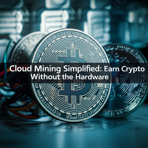 Digital representation of cloud mining, showing cryptocurrency symbols and remote data center connections