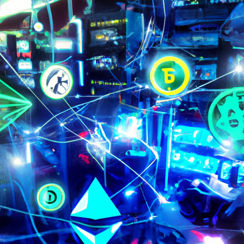 Illustration of crypto mining and ASIC hosting connected through social media networks