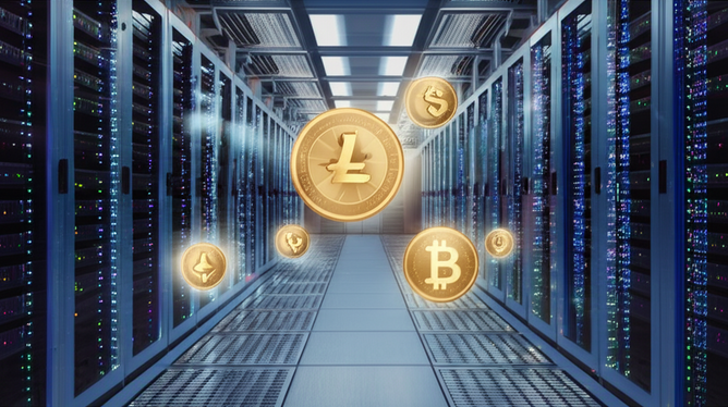 Modern crypto mining rig showcasing latest ASIC and GPU technology in 2024