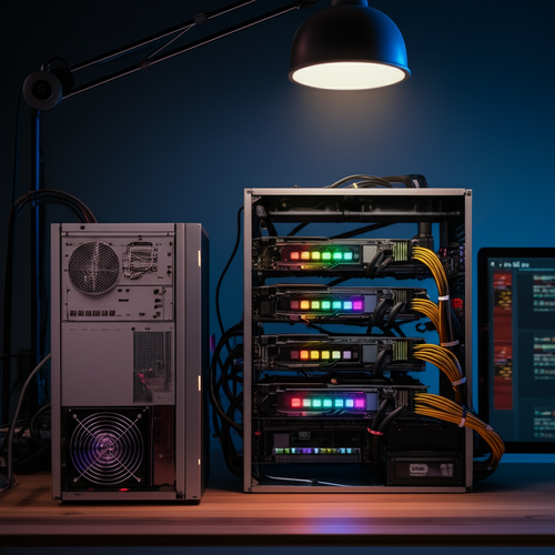 Home crypto mining rig with cooling system and noise reduction enclosure