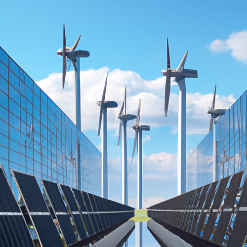 Solar and wind renewable energy powering ASIC cryptocurrency mining operations for eco-friendly hosting