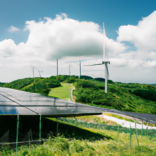 Hybrid renewable energy setup combining solar panels and wind turbines for ASIC miner hosting