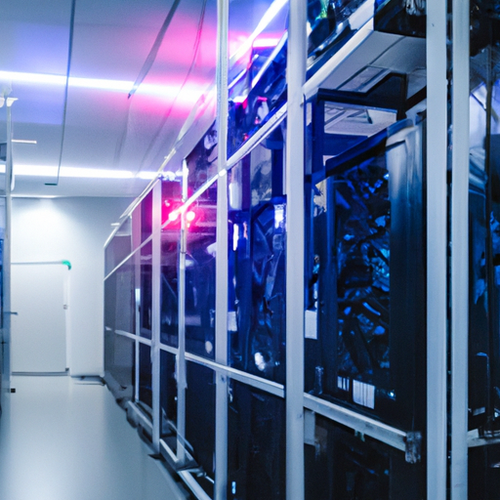 ASIC miner hardware monitored in real-time using AI-driven predictive maintenance system for optimized hosting efficiency