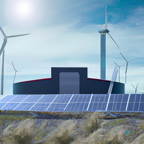 Hybrid renewable energy setup with solar panels and wind turbines for ASIC miner hosting