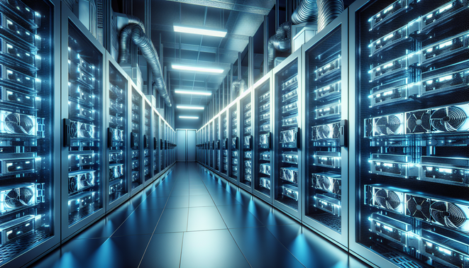 Cryptocurrency mining hardware hosted in a secure European data center with energy-efficient infrastructure