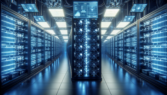 Visualization of decentralized cryptocurrency mining network with diverse miners contributing computing power