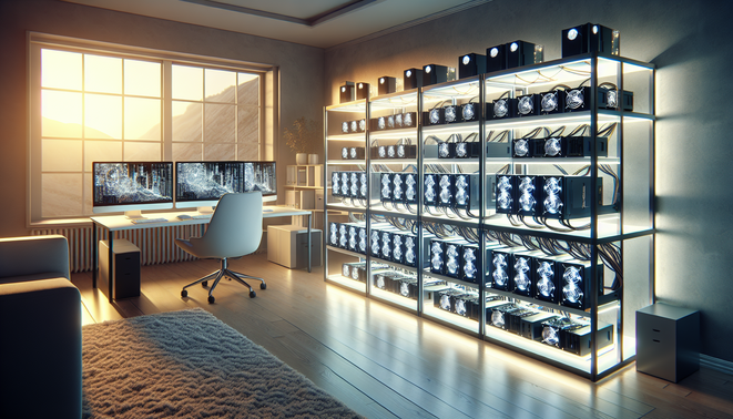 Home cryptocurrency mining setup featuring energy-efficient hardware and hosting services for 2026