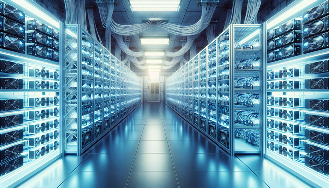 Cryptocurrency mining setup with a map of Europe highlighting electricity cost variations