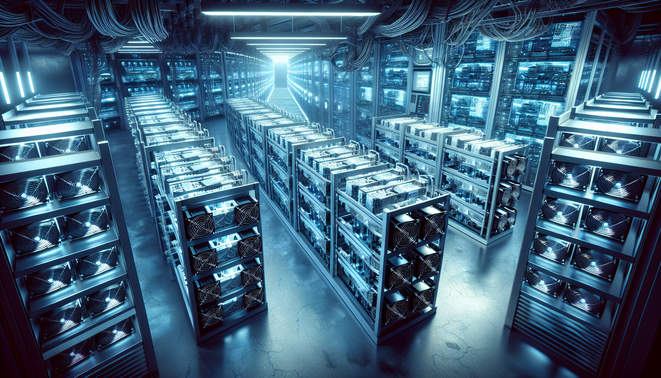Bitcoin ASIC miner hardware hosted in a professional mining facility