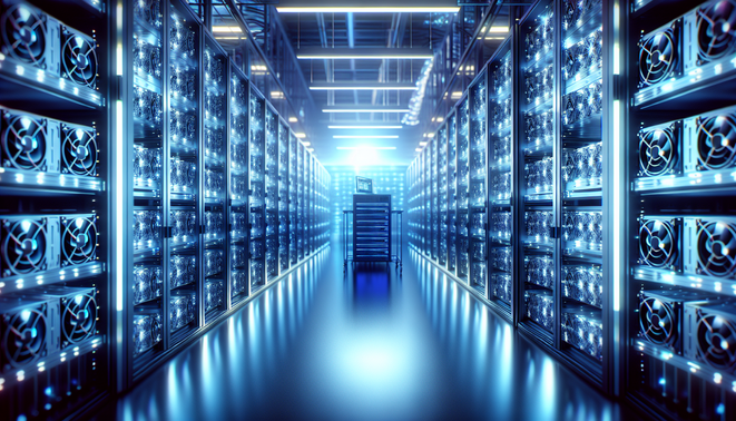 High-tech ASIC miner hosting data center with secure cooling and power infrastructure