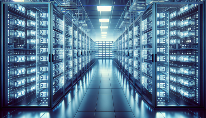 ASIC mining hardware in a secure hosting data center for Bitcoin mining