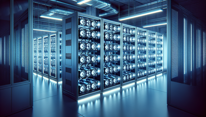 Crypto mining hardware setup in a European hosting facility with cooling and power systems