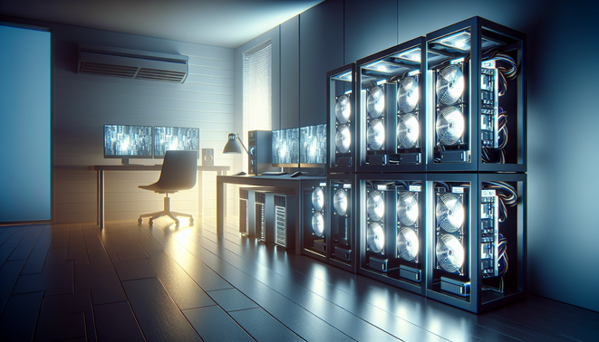 Home crypto mining setup showcasing efficient hardware and cooling solutions for maximum performance