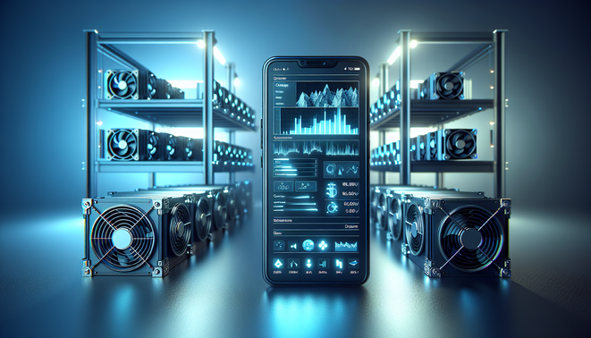 Smartphone displaying OneMiners app dashboard used for remote cryptocurrency mining management