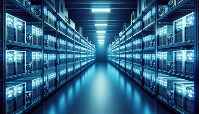 Cryptocurrency mining rigs hosted in a European data center with efficient energy use