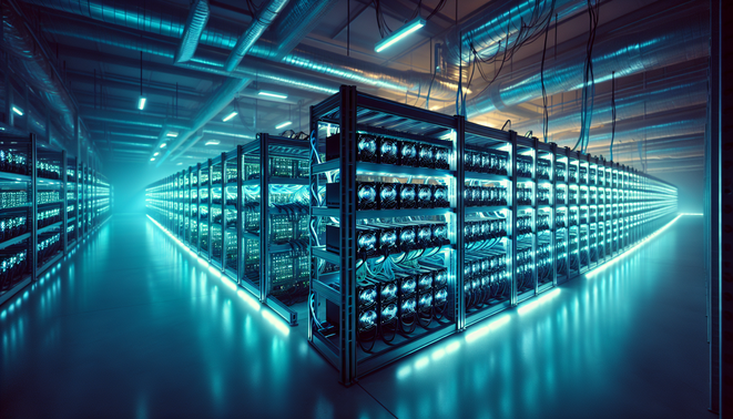 Cryptocurrency mining hardware with European energy cost data on screen