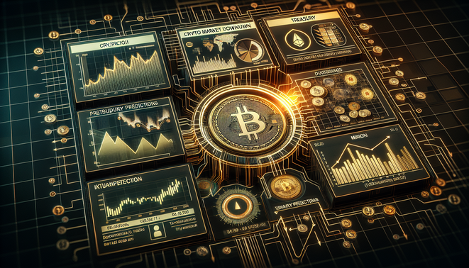 Graphic showing cryptocurrency charts with mining rigs highlighting stability in volatile markets