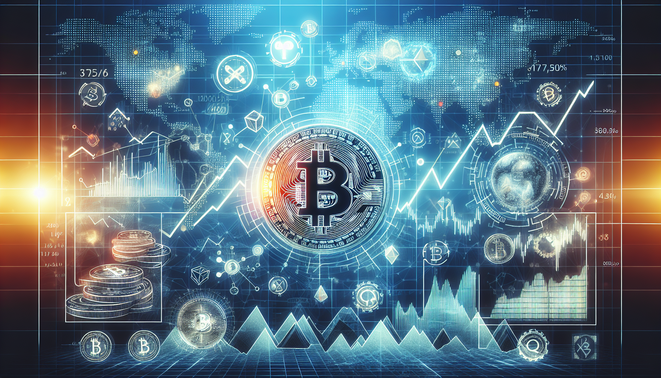 Visual representation of crypto market with Bitcoin, venture capital, and mining elements