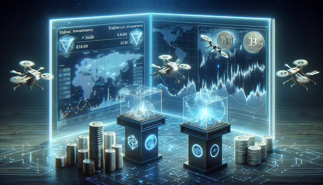 Graphic showing stablecoins, AI mining, and cryptocurrency market risks