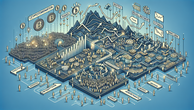 Chart showing crypto market trends with regulatory icons and security symbols