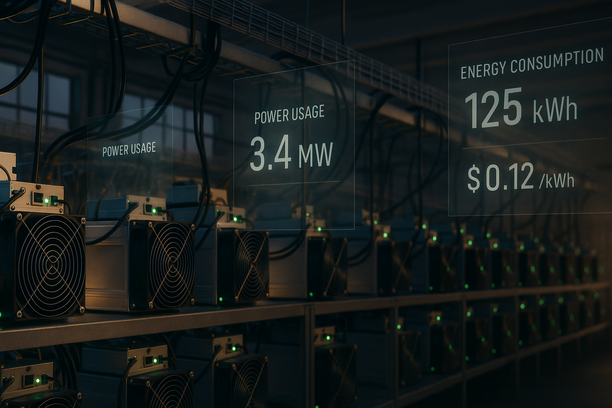 Graph showing electricity consumption and costs of Bitcoin miners by ASIC generation and region in 2026