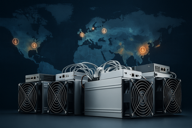 World map highlighting top global ASIC hosting locations for Bitcoin mining including Nigeria and Norway