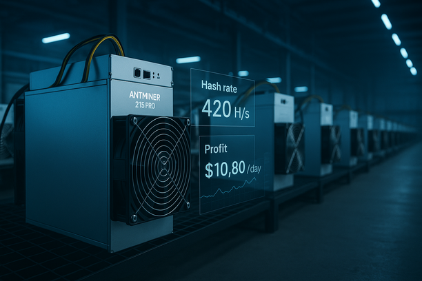 Bitmain Antminer Z15 PRO cryptocurrency mining hardware with display showing performance metrics