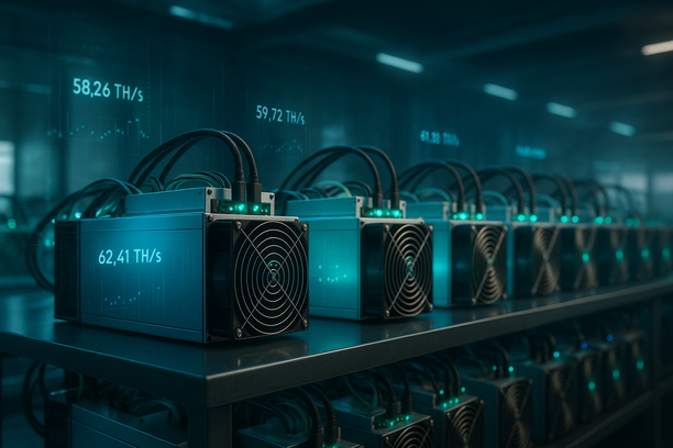 Array of ASIC Bitcoin miners highlighting advanced mining hardware for 2026