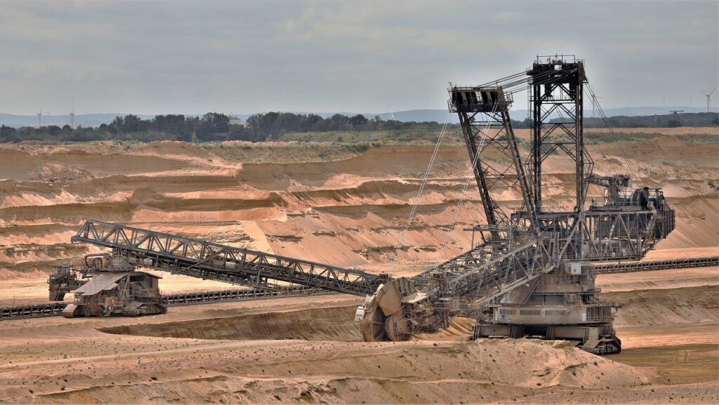excavators, coal mining, sand, shovel, industry, machine, open pit mining, braukohle, nature, environment