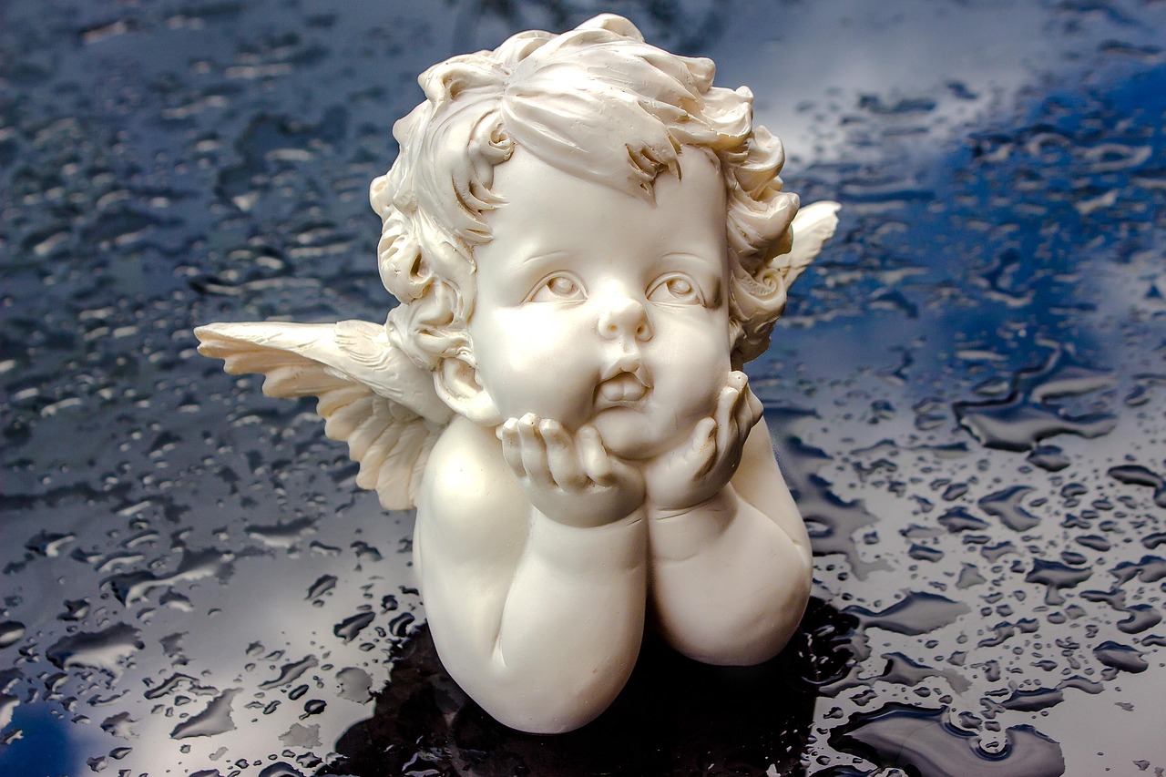 angel, figure, sitting, supporting head, looking up, reflection, heaven, waterdrop, lovely, angel, angel, angel, angel, angel, looking up