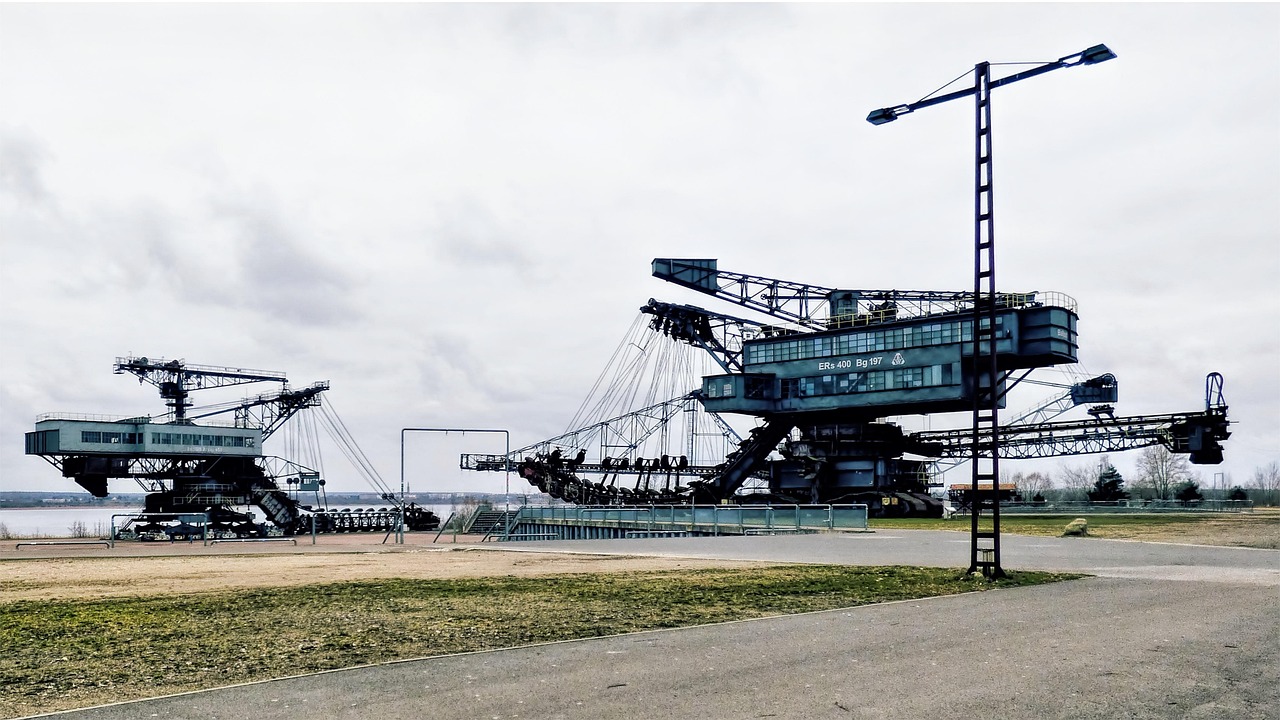 machine, industry, lignite excavator, open pit mining, industrial plant, industrial monument, brown coal mining, ferropolis
