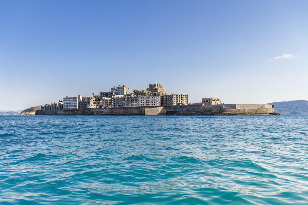 island, nature, mining facility, sea, gunkanjima, hashima island, abandoned, ruin, industrial, buildings, ocean, water, old, unesco, heritage, coal mine, battleship island, hashima, kyushu, nagasaki, japan