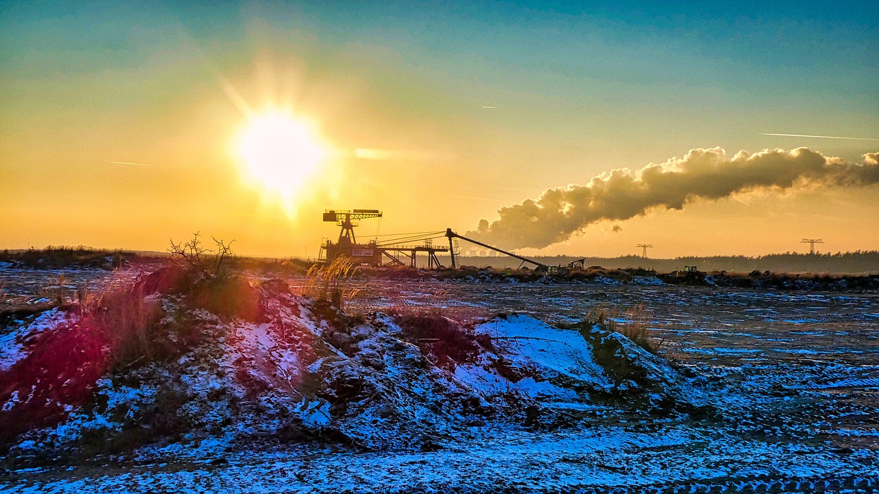 open pit mining, sun, power plant, energy, excavator, brown coal, industry, money, clouds, heaven, energy generation, nature, sunset, lausitz, brandenburg, jänschwalde