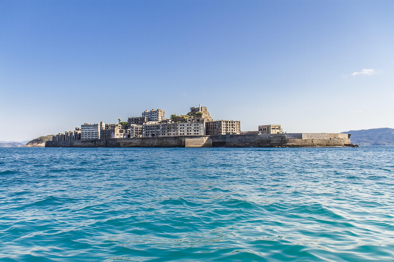 island, mining facility, sea, gunkanjima, hashima island, nature, abandoned, ruin, industrial, buildings, ocean, water, old, unesco, heritage, coal mine, battleship island, hashima, kyushu, nagasaki, japan