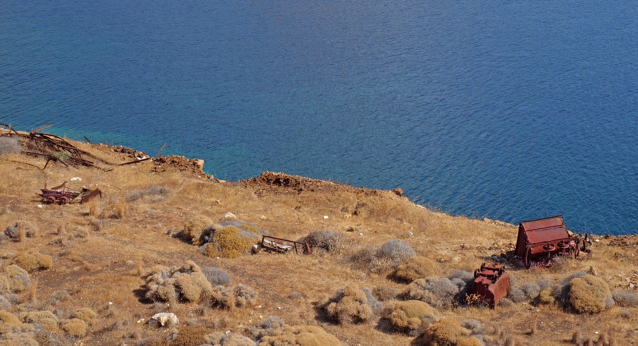 mining, serifos, ore mining, legacy, environmental sin, thrash metal, nature, rust, sea, ocean