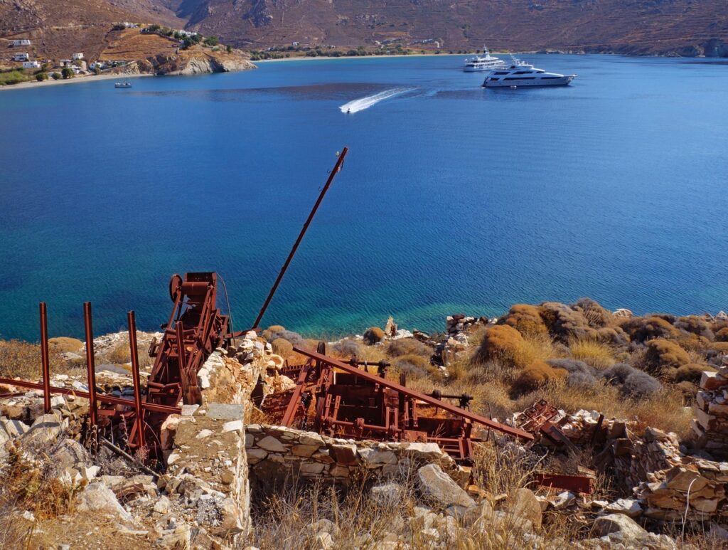 mining, serifos, ore mining, nature, legacy, environmental sin, thrash metal, rust, sea, ocean