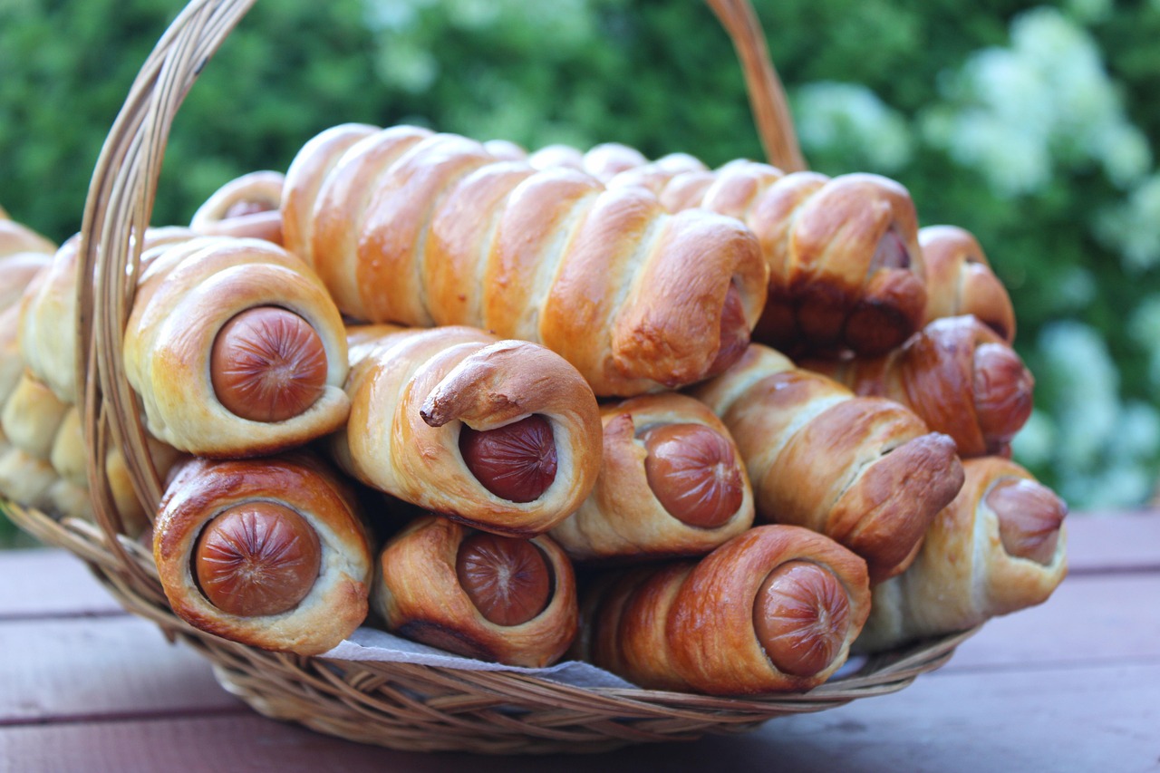 hot dogs, pigs in a blanket, snack, picnic, nature, summer, food