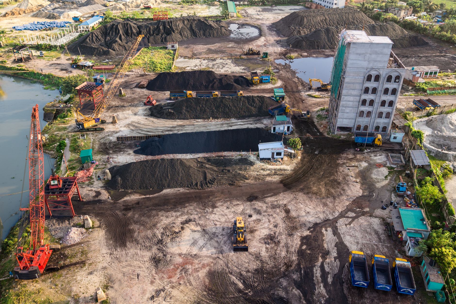 Aerial photograph capturing an industrial area with machinery and buildings in Dhaka, Bangladesh.