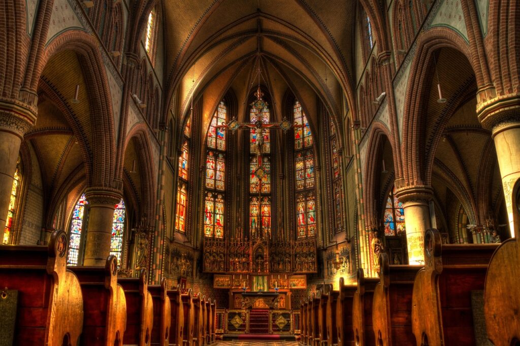 church, altar, pews, sacral architecture, religious architecture, religion, christian, holy, catholic, faith, cathedral, chapel, prayer, aisle, worship, sacred, christianity, god, cross, catholicism, stained glass windows, arches, church, church, church, church, church